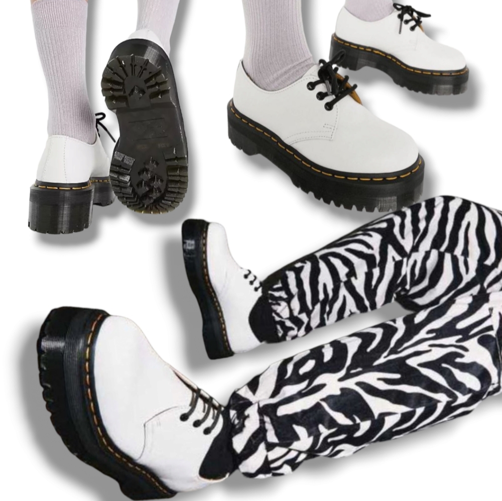 🤍 H.P 🤍 NWT 🌹Dr. Martens Unisex White 1461 Quad Smooth Leather Platfor